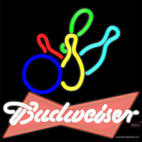 Budweiser Red Colored Bowling Real Neon Glass Tube Neon Sign   x 
