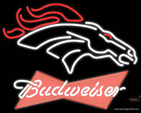 Budweiser Red Denver Broncos NFL Real Neon Glass Tube Neon Sign 
