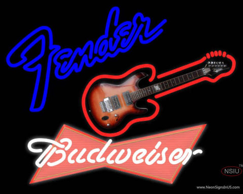 Budweiser Red Fender Guitar Real Neon Glass Tube Neon Sign 
