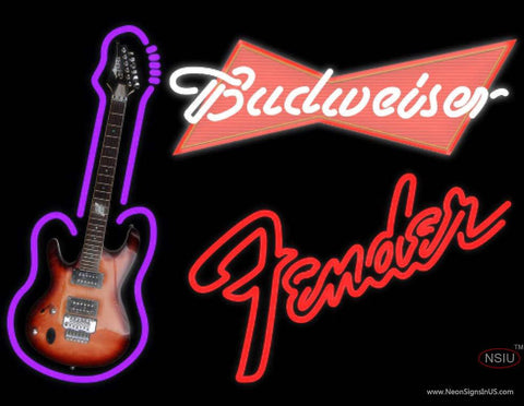 Budweiser Red Fender Red Guitar Real Neon Glass Tube Neon Sign