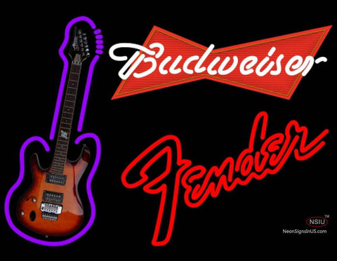 Budweiser Red Fender Red Guitar Neon Sign   