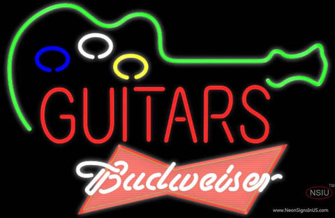 Budweiser Red Guitar Flashing Real Neon Glass Tube Neon Sign  7 