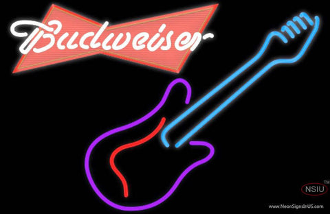 Budweiser Red Guitar Purple Red Real Neon Glass Tube Neon Sign 