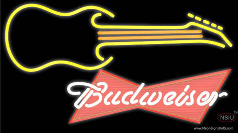 Budweiser Red Guitar Yellow Orange Real Neon Glass Tube Neon Sign 