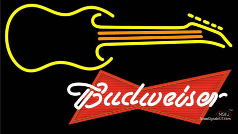 Budweiser Red Guitar Yellow Orange Neon Sign   