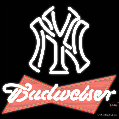 Budweiser Red New York Yankees White MLB Real Neon Glass Tube Neon Sign   x 