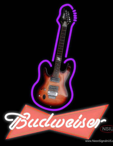 Budweiser Red Purple Guitar Real Neon Glass Tube Neon Sign 