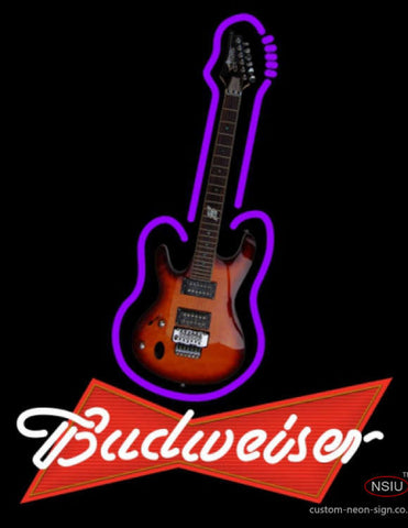 Budweiser Red Purple Guitar Neon Sign   