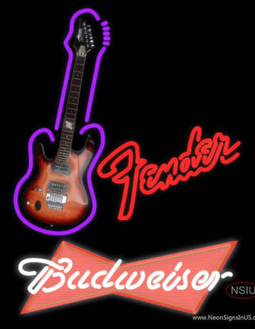 Budweiser Red Red Fender Guitar Real Neon Glass Tube Neon Sign 