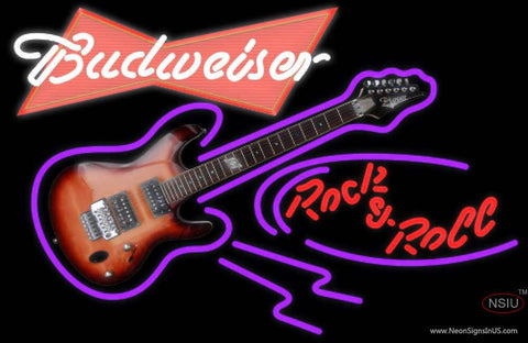 Budweiser Red Rock N Roll Electric Guitar Real Neon Glass Tube Neon Sign