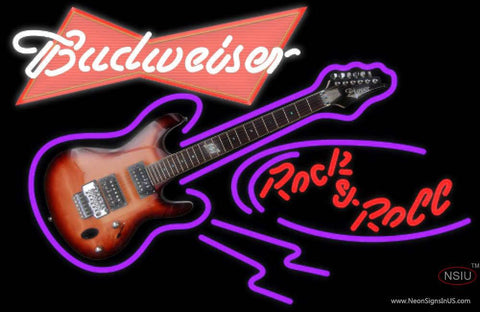 Budweiser Red Rock N Roll Electric Guitar Real Neon Glass Tube Neon Sign 