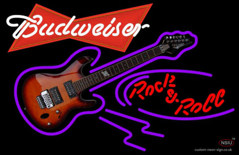 Budweiser Red Rock N Roll Electric Guitar Neon Sign   
