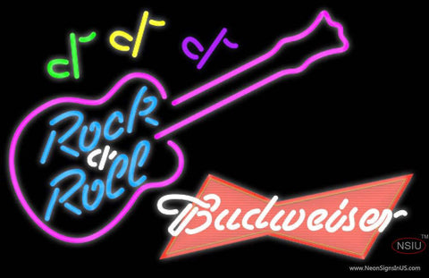Budweiser Red Rock N Roll Pink Guitar Real Neon Glass Tube Neon Sign 