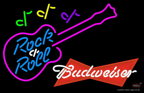 Budweiser Red Rock N Roll Pink Guitar Neon Sign   