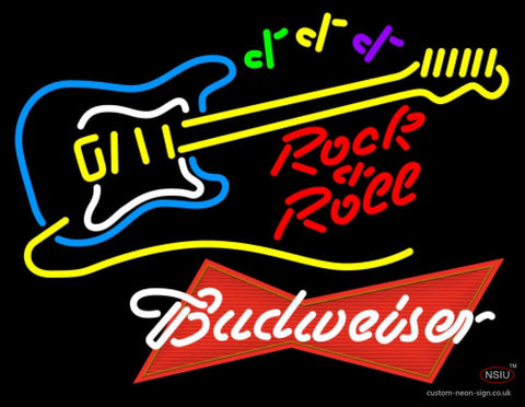 Budweiser Red Rock N Roll Yellow Guitar Neon Sign   