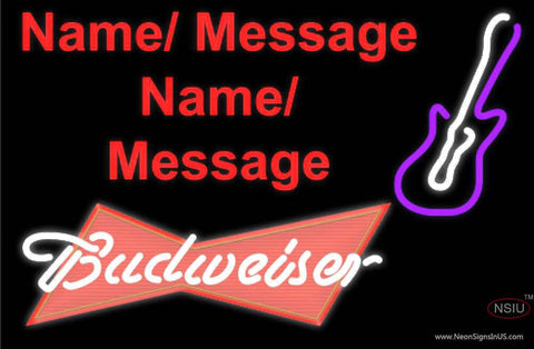 Budweiser Red Violet Guitar Real Neon Glass Tube Neon Sign 
