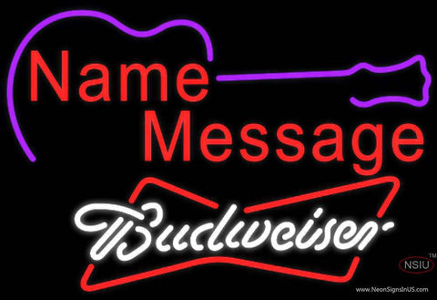 Budweiser White Acoustic Guitar Real Neon Glass Tube Neon Sign 