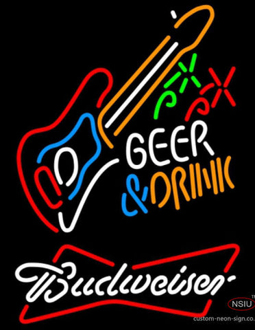 Budweiser White Beer And Drink Guitar Neon Sign  