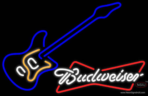 Budweiser White Blue Electric Guitar Real Neon Glass Tube Neon Sign 