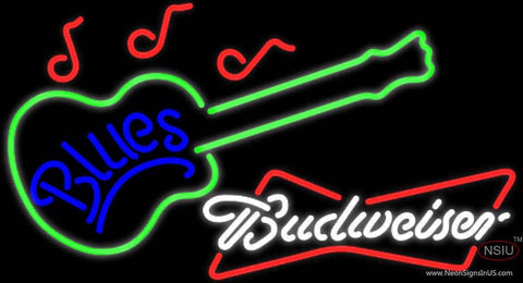 Budweiser White Blues Guitar Real Neon Glass Tube Neon Sign 