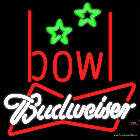 Budweiser White Bowling Alley Real Neon Glass Tube Neon Sign   x 