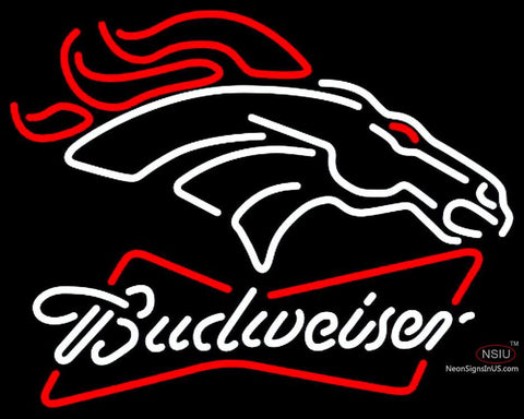 Budweiser White Denver Broncos NFL Neon Sign   