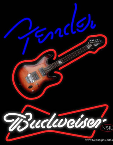 Budweiser White Fender Blue Red Guitar Real Neon Glass Tube Neon Sign 