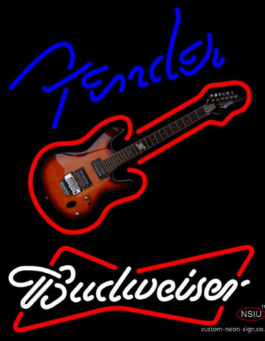 Budweiser White Fender Blue Red Guitar Neon Sign  