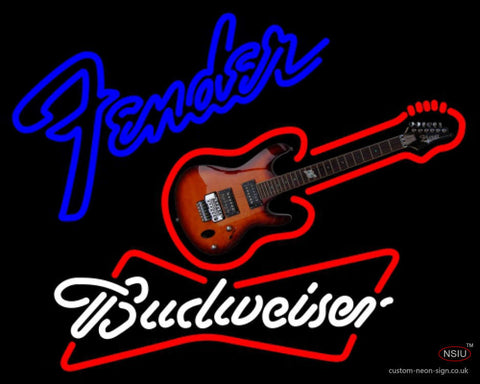 Budweiser White Fender Guitar Neon Sign   