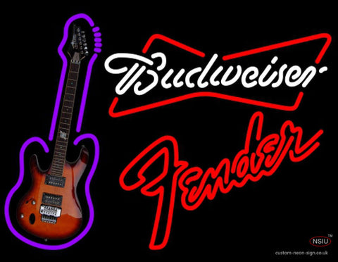 Budweiser White Fender Red Guitar Neon Sign   
