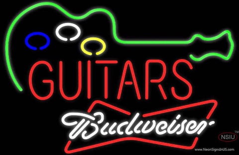 Budweiser White Guitar Flashing Real Neon Glass Tube Neon Sign 