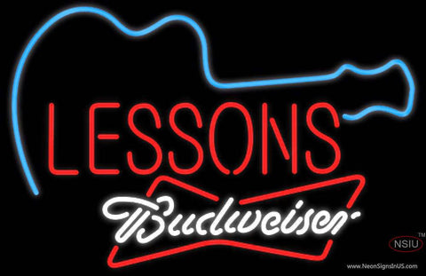 Budweiser White Guitar Lessons Real Neon Glass Tube Neon Sign 