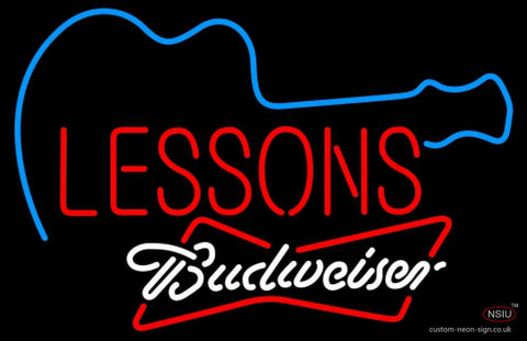 Budweiser White Guitar Lessons Neon Sign  