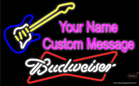 Budweiser White Guitar Logo Real Neon Glass Tube Neon Sign 