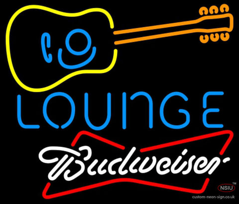 Budweiser White Guitar Lounge Neon Sign   