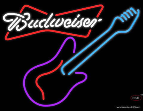 Budweiser White Guitar Purple Red Real Neon Glass Tube Neon Sign 