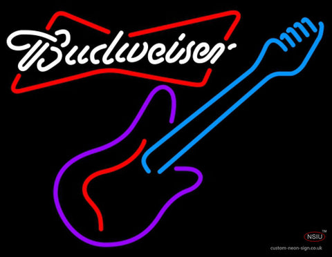 Budweiser White Guitar Purple Red Neon Sign  