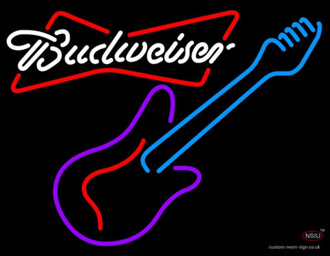 Budweiser White Guitar Purple Red Neon Sign   