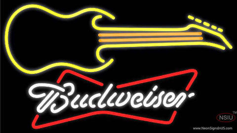Budweiser White Guitar Yellow Orange Real Neon Glass Tube Neon Sign 