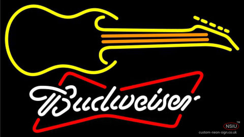 Budweiser White Guitar Yellow Orange Neon Sign   