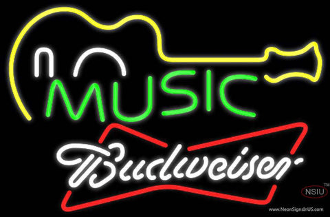 Budweiser White Music Guitar Real Neon Glass Tube Neon Sign  7 