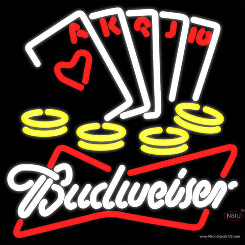 Budweiser White Poker Ace Series Real Neon Glass Tube Neon Sign 7  x 