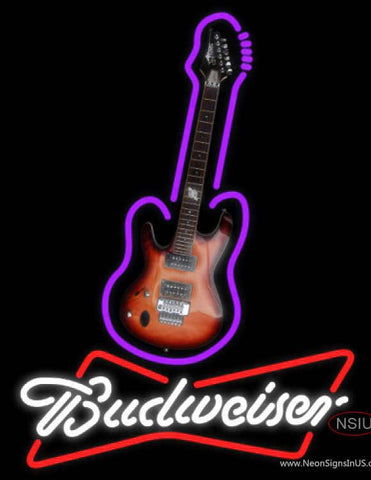 Budweiser White Purple Guitar Real Neon Glass Tube Neon Sign 