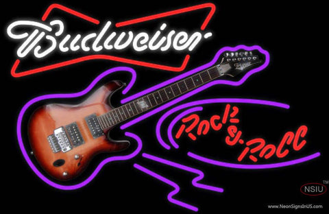 Budweiser White Rock N Roll Electric Guitar Real Neon Glass Tube Neon Sign