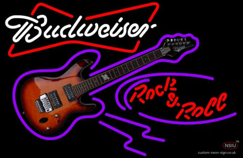 Budweiser White Rock N Roll Electric Guitar Neon Sign  