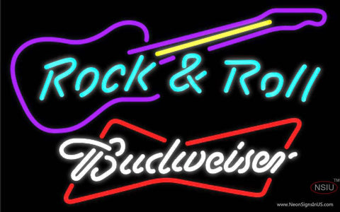 Budweiser White Rock N Roll Guitar Real Neon Glass Tube Neon Sign