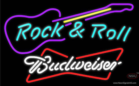 Budweiser White Rock N Roll Guitar Real Neon Glass Tube Neon Sign 