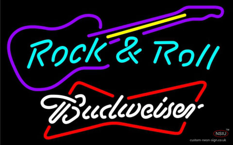 Budweiser White Rock N Roll Guitar Neon Sign   