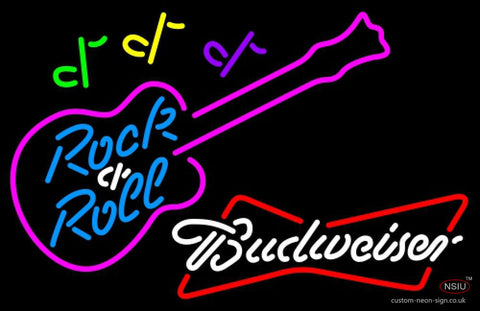 Budweiser White Rock N Roll Pink Guitar Neon Sign   