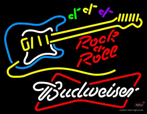 Budweiser White Rock N Roll Yellow Guitar Neon Sign  